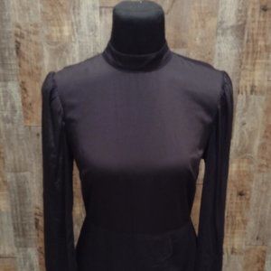 NWT EXPRESS SILKY BLACK WOMENS LONG SLEEVE MOCK NECK TULIP SKIRT DRESS SZ S NEW